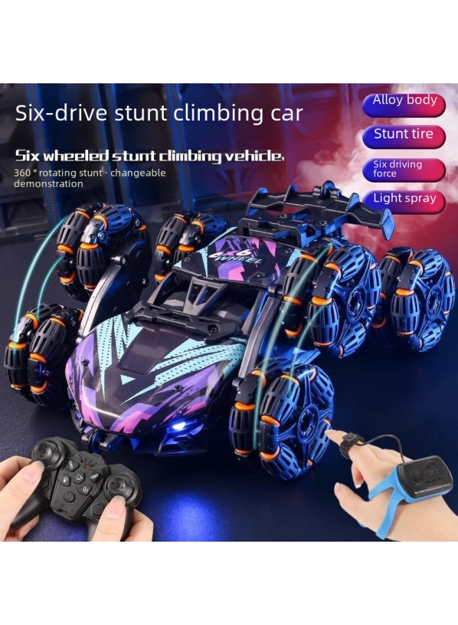 Children's Six-wheel Swing Arm High-speed Drift Off-road Vehicle Six-drive Special Deformation Spray Climbing Bucket Remote Control Car Toy-Color:[Purple Eight Wheel] Spray Handle Gesture-Proportion:Single Power-with Remote Control Battery Charging Line Screwdriver  - Image 2