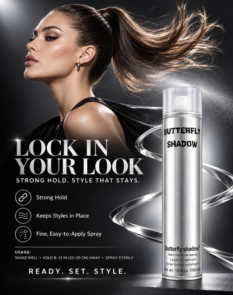 Butterfly Shadow Strong holding spray for hair styles 600ML - Image 3