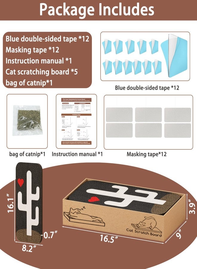 Megidok Cat Scratcher Art,5 Pack Cat Wall Mounted Scratcher,Cute Scratch Pad for Cats Nail File,Couch Protector Scratching Posts for Indoor Cats Adults Cat+Cacti - Image 4