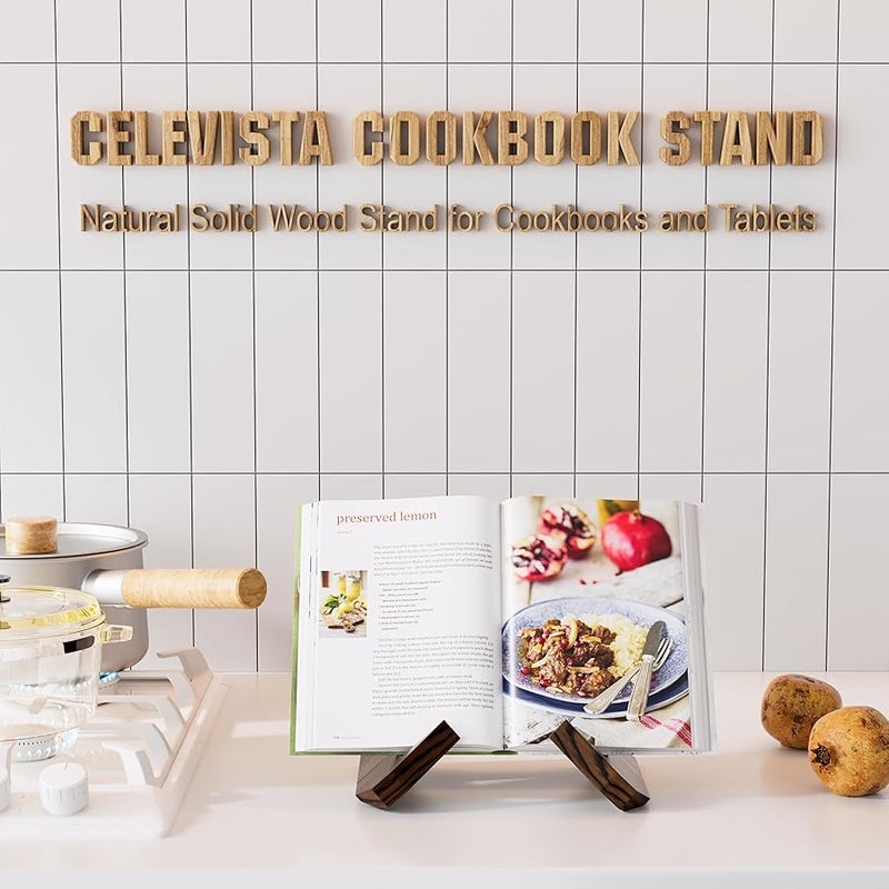 Cookbook Stand for Kitchen, Wooden Plate Stands for Display, Cook Book Holder for Counter, Recipe Photo, Gift(Rustic Brown) - Image 3