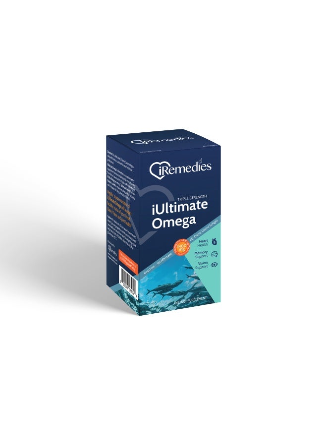 iRemedies iUltimate Omega 60's – High-Potency Omega-3 Fish Oil for Heart, Brain, and Joint Health – 60 Softgels - Image 2