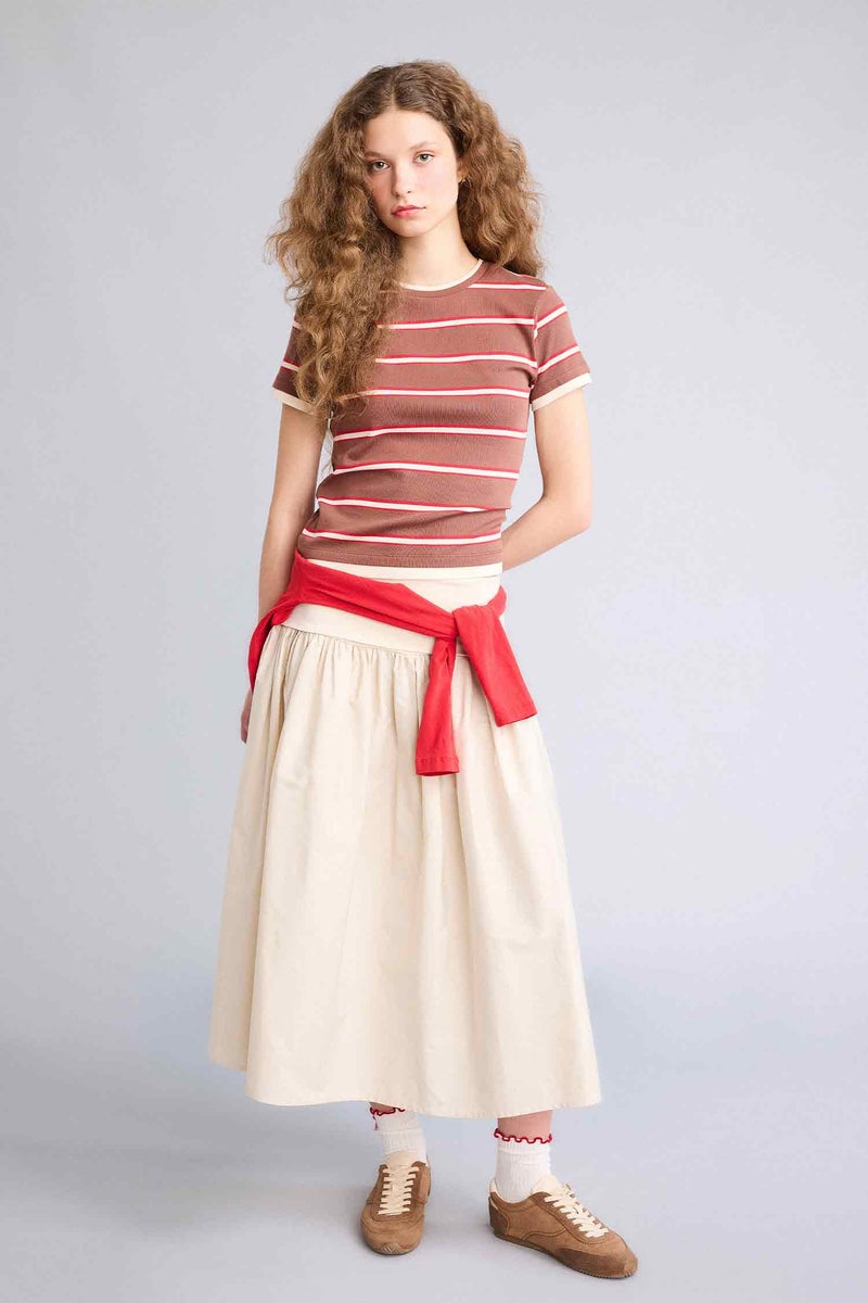 ديفاكتو جيبة ميدي بوبلين بقصة A بخصر عالي - Image 1