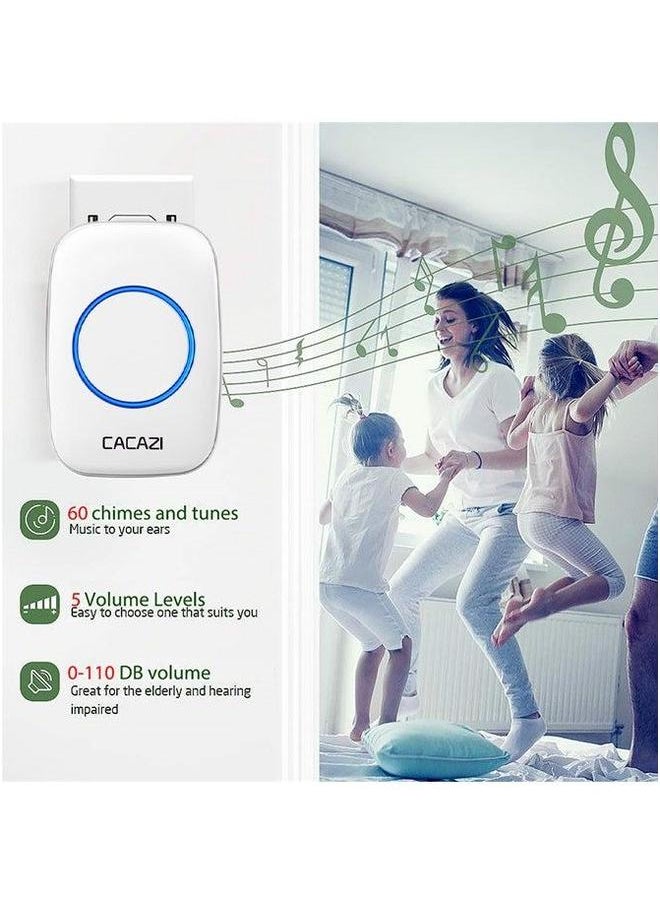 CACAZI Waterproof Wireless Doorbell with LED Flash, Over 1000 Feet Range, 60 Sounds and 5 Levels of Volume, Cordless for Home, Office, Apartment, Hotel, Warehouse Anti-Theft White  - Image 4