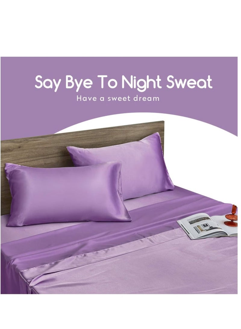 Bukela 2-Piece Simple Solid Colour Silk Satin Pillowcase with Envelope Closure for Hair and Skin Purple  - Image 5