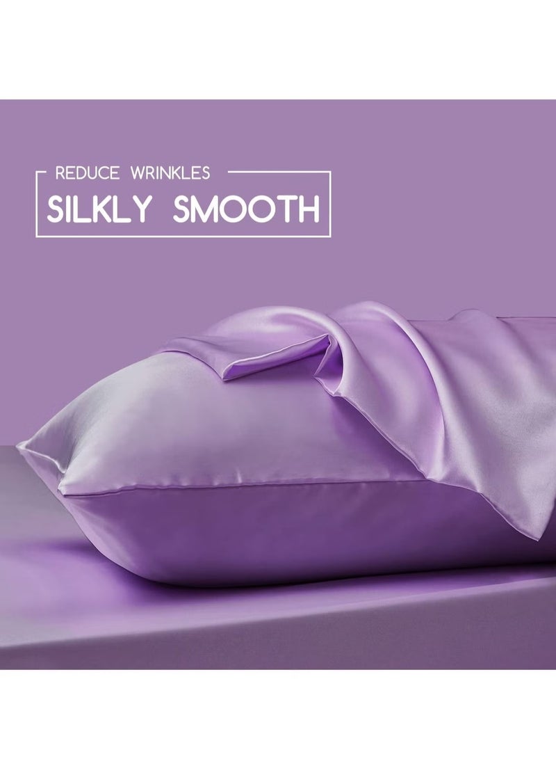 Bukela 2-Piece Simple Solid Colour Silk Satin Pillowcase with Envelope Closure for Hair and Skin Purple  - Image 4