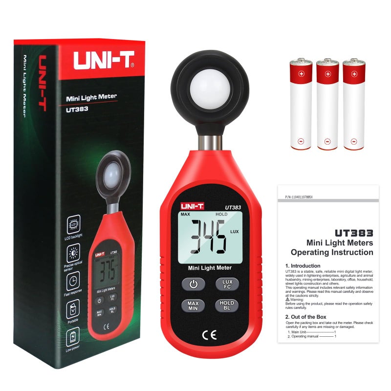 UNI-T UNI-T UT383 Light Meter Lux Meter Lumens Digital Illuminance Meter 0~199,900 Lux (0~18,500 FC) Foot Candles Luxmeter for Film Photography Plants Photometer Lighting Intensity Brightness Measurement  - Image 4