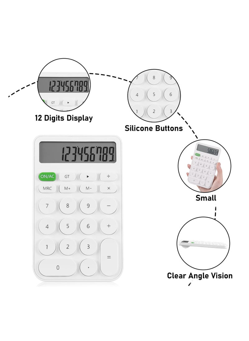 SYOSI Desktop Calculator for Students, Office Supplies and Accessories, 12-Digit LCD Display Battery Basic Desk Pocket Calculators, Basic Office Calculator, for School Office Home Supplies,White  - Image 2