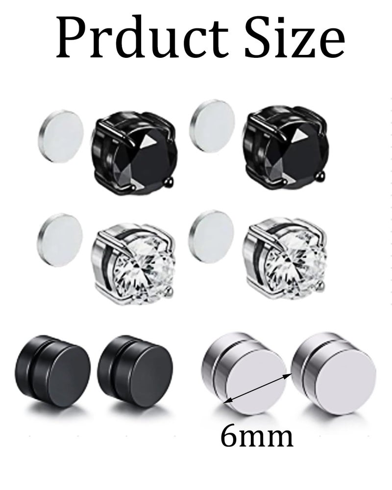 KalamkariX 4 Pairs Magnetic Earrings for Men, Silver and Black Round Stud Earrings, Non-Piercing Clip On Earrings Set, Fashionable and Comfortable for Sensitive Skin - Image 2