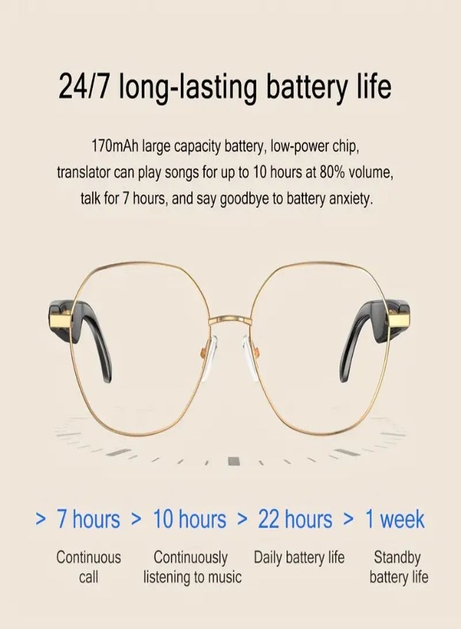 نظارات ترجمة ذكية AI بإطار ذهبي بأسلوب الأعمال – ترجمة فورية للمكالمات الصوتية، تشغيل موسيقى لاسلكي، تحكم باللمس، دعم 163 لغة، تحويل النص إلى كلام، بطارية طويلة العمر، شحن مغناطيسي، قابلة للشحن عبر USB - Image 3