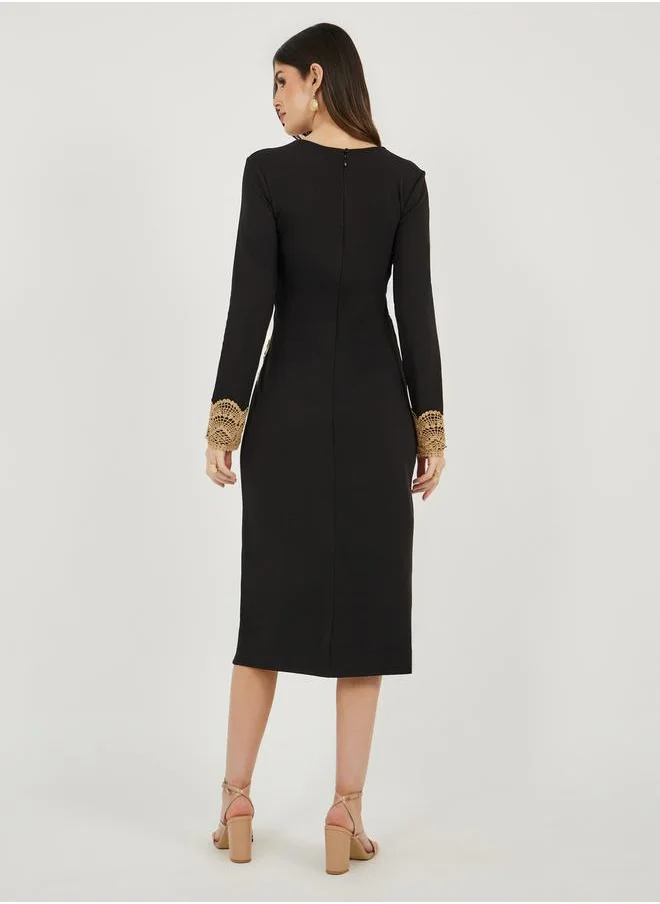 Styli Lace Trim Midi Dress