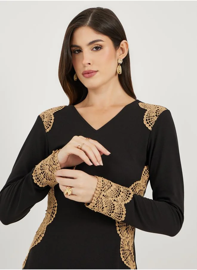 Styli Lace Trim Midi Dress