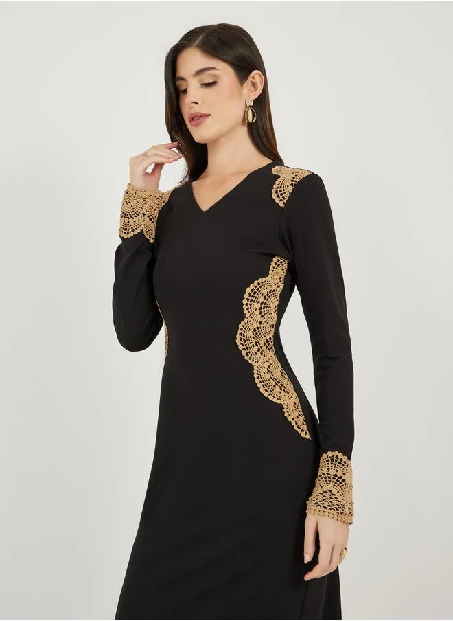 Styli Lace Trim Midi Dress