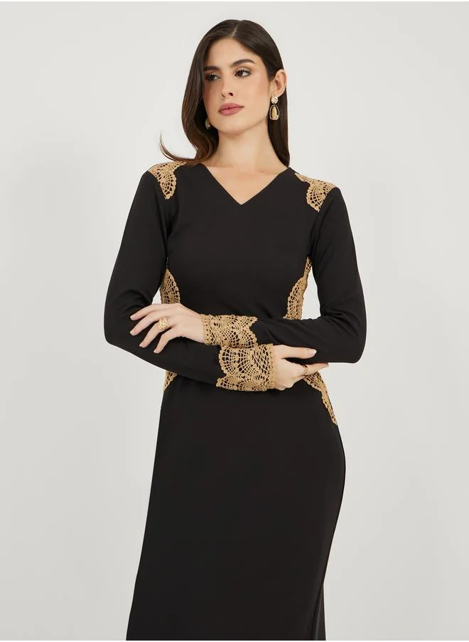 Styli Lace Trim Midi Dress