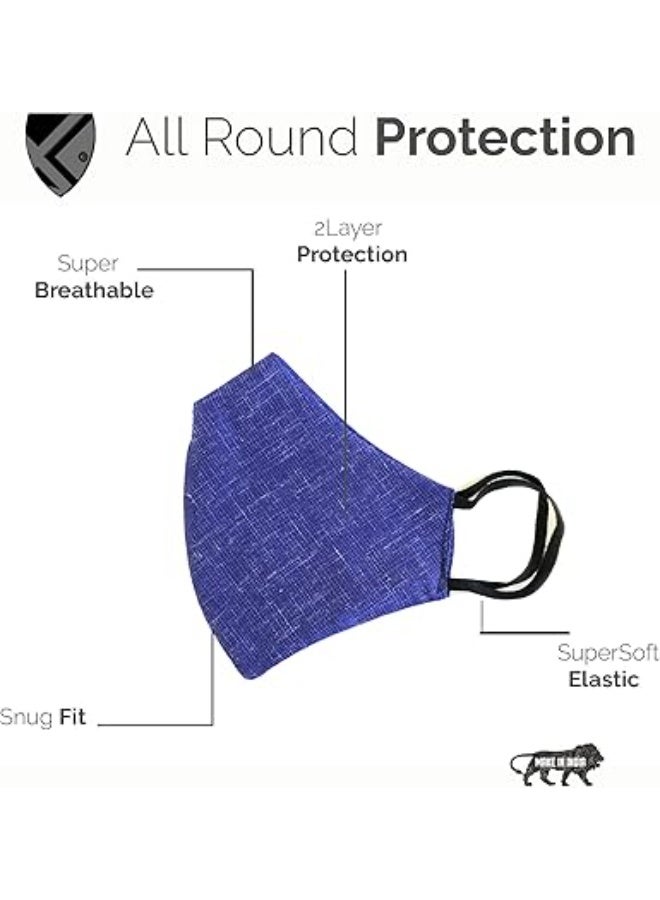 Xtore Breathable Cotton Mask | Reusable | Washable | 2 layer - (Pack of 6 - Peach, Red, Green, Light Blue, Dark Blue, Violet) - Image 3