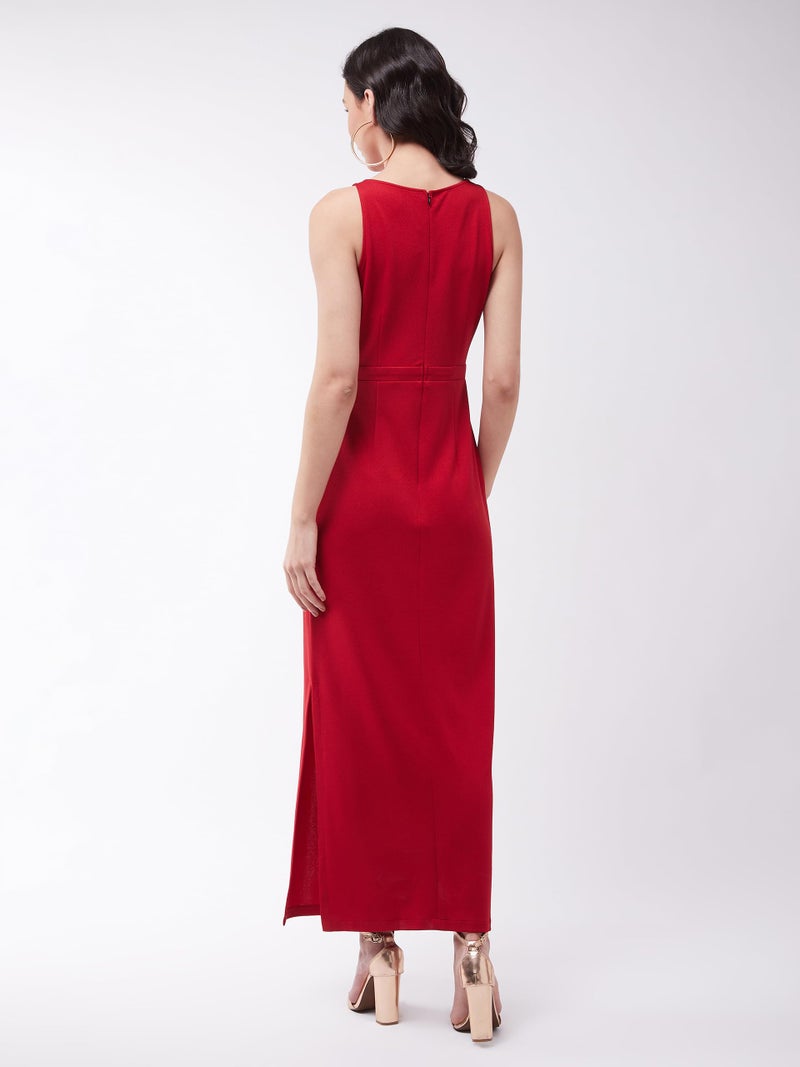 Miss Chase Women's Cherry Red Solid Slim Fit Round Neck Sleeveless Maxi Dress (MCSS21D14-73-606-06,Cherry Red,XL) - Image 4