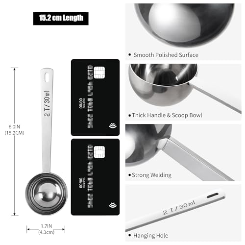Doosu 188 Stainless Steel Coffee Scoop Doosu FoodGrade Metal Measuring Spoon with 43in Long Handle Tablespoon Scooper for Coffee Beans Ground Coffee Espresso Protein Powders Tea Sugar 2 Tbsp - Image 3