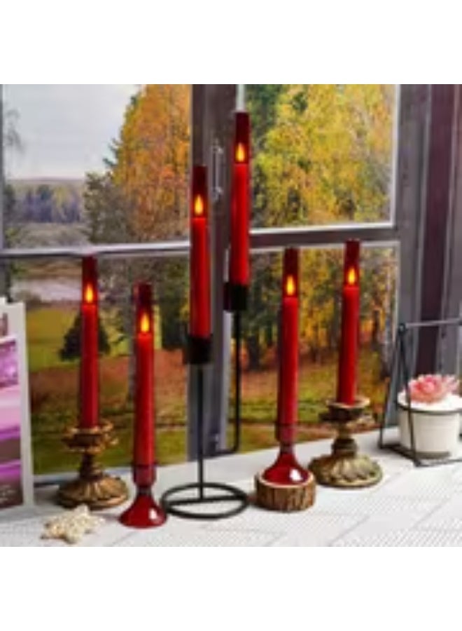 إيروريكس شموع طويلة بدون لهب (مطورة) مع جهاز تحكم – 6 شموع أكريليك تعمل بالبطارية، بإضاءة LED متلألئة للنافذة وطاولة الطعام وحفلات الزفاف (أحمر)، مناسبة للكريسماس والهالوين - Image 5