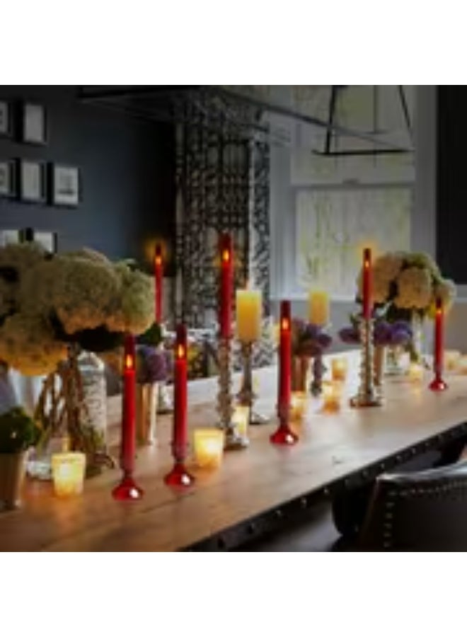 إيروريكس شموع طويلة بدون لهب (مطورة) مع جهاز تحكم – 6 شموع أكريليك تعمل بالبطارية، بإضاءة LED متلألئة للنافذة وطاولة الطعام وحفلات الزفاف (أحمر)، مناسبة للكريسماس والهالوين - Image 3