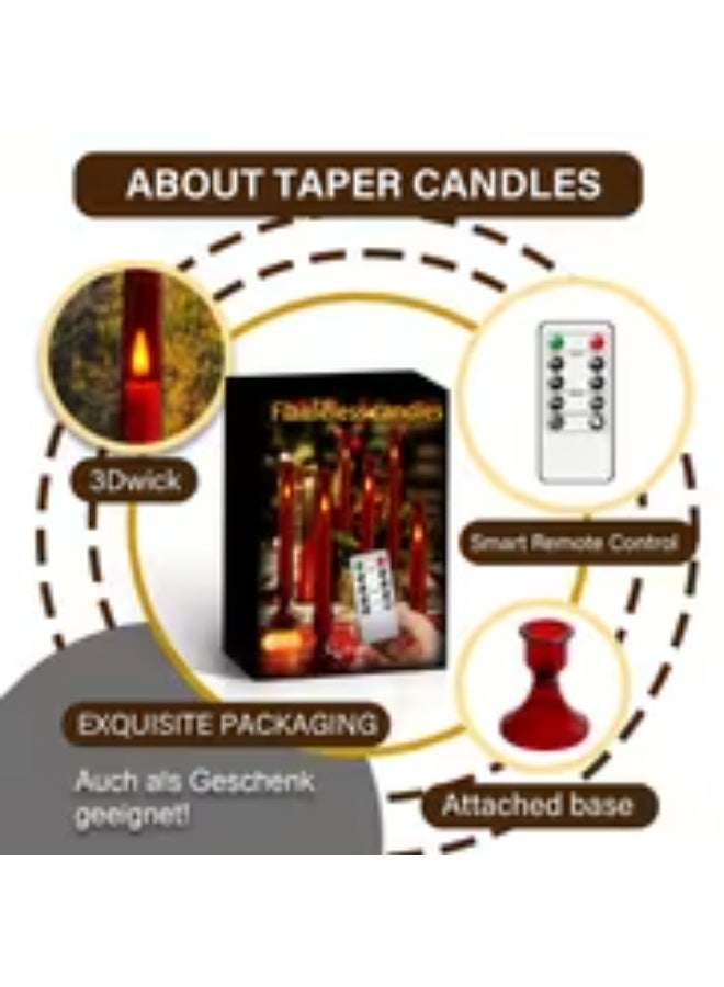 إيروريكس شموع طويلة بدون لهب (مطورة) مع جهاز تحكم – 6 شموع أكريليك تعمل بالبطارية، بإضاءة LED متلألئة للنافذة وطاولة الطعام وحفلات الزفاف (أحمر)، مناسبة للكريسماس والهالوين - Image 2