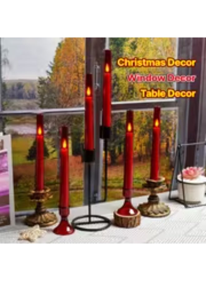 إيروريكس شموع طويلة بدون لهب (مطورة) مع جهاز تحكم – 6 شموع أكريليك تعمل بالبطارية، بإضاءة LED متلألئة للنافذة وطاولة الطعام وحفلات الزفاف (أحمر)، مناسبة للكريسماس والهالوين - Image 1