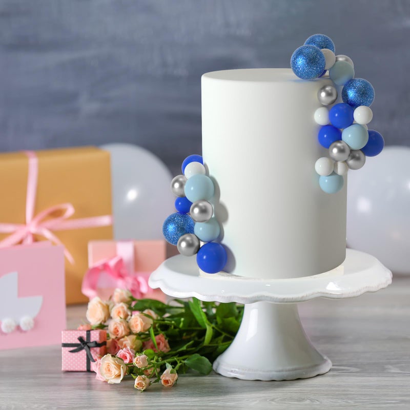ASTARON 50 Pcs Ball Cake Topper Sticks Mini Balloons for Decorating Supplies Foam Balls Cake Toppers for Baby Shower, Birthday - Blue Series - Image 4