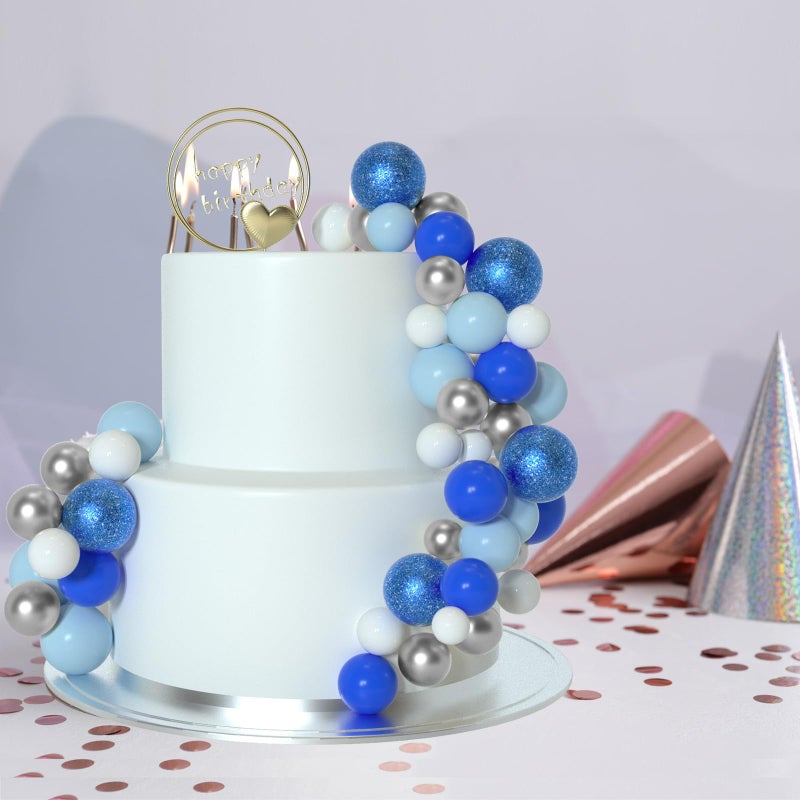 ASTARON 50 Pcs Ball Cake Topper Sticks Mini Balloons for Decorating Supplies Foam Balls Cake Toppers for Baby Shower, Birthday - Blue Series - Image 5