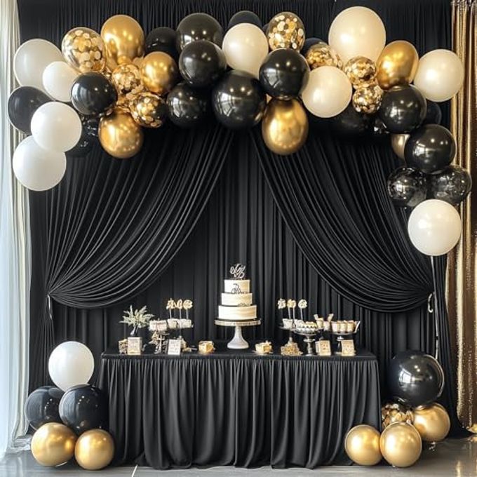 NSSONBEN 30Ft X 10Ft Wrinkle Free Black Backdrop Curtain For Parties, 6 Panels 5X10Ft Polyester Black Photo Backdrop Drapes Back Drop Cloth For Birthday Wedding Party Photography Background - Image 3
