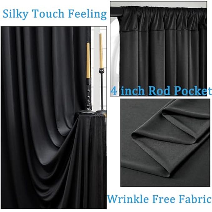NSSONBEN 30Ft X 10Ft Wrinkle Free Black Backdrop Curtain For Parties, 6 Panels 5X10Ft Polyester Black Photo Backdrop Drapes Back Drop Cloth For Birthday Wedding Party Photography Background - Image 2