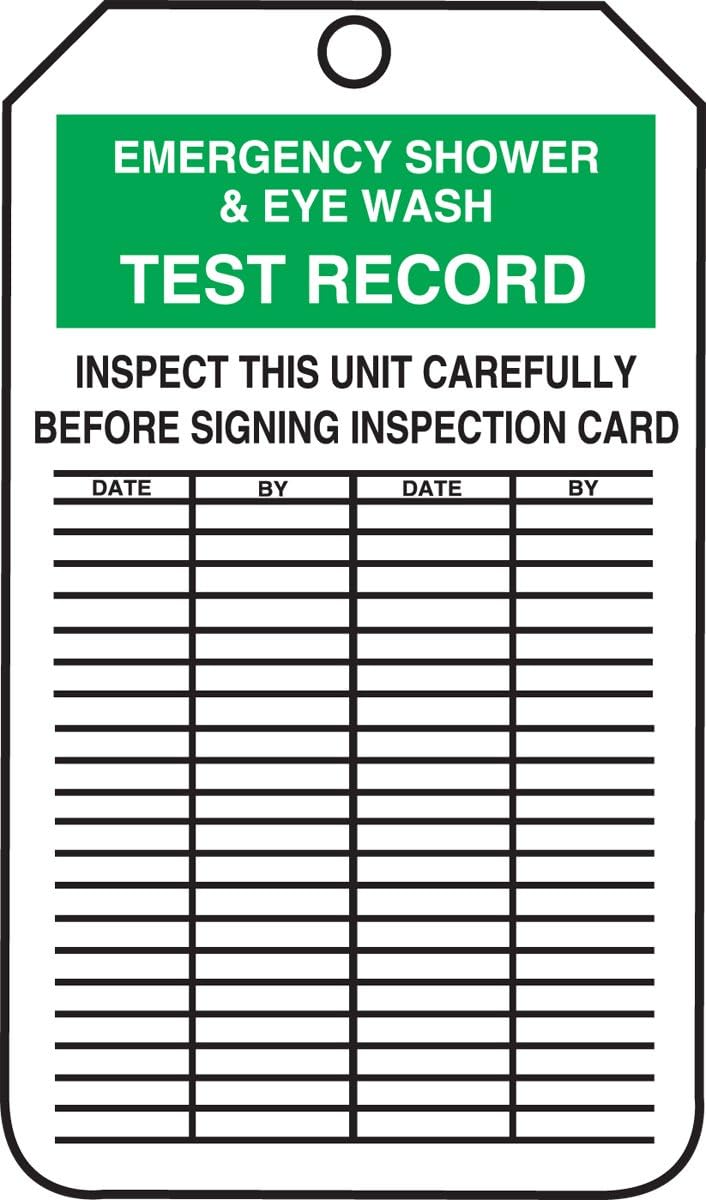 Accuform Signs MGT207CTP Inspection Record Tag, Legend "Emergency Shower & Eye WASH Test Record", 5.75" Length x 3.25" Width x 0.010" Thickness, PF-Cardstock, Green/Black on White (Pack of 25) - Image 2