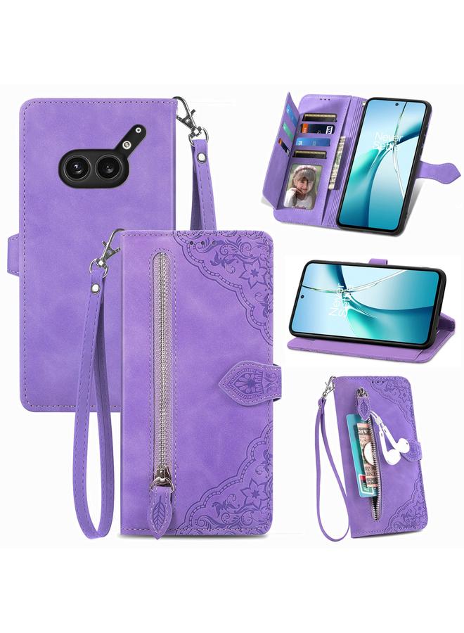 Case For Nothing Phone 2a Plus Embossed Flower Zipper Leather Phone Case