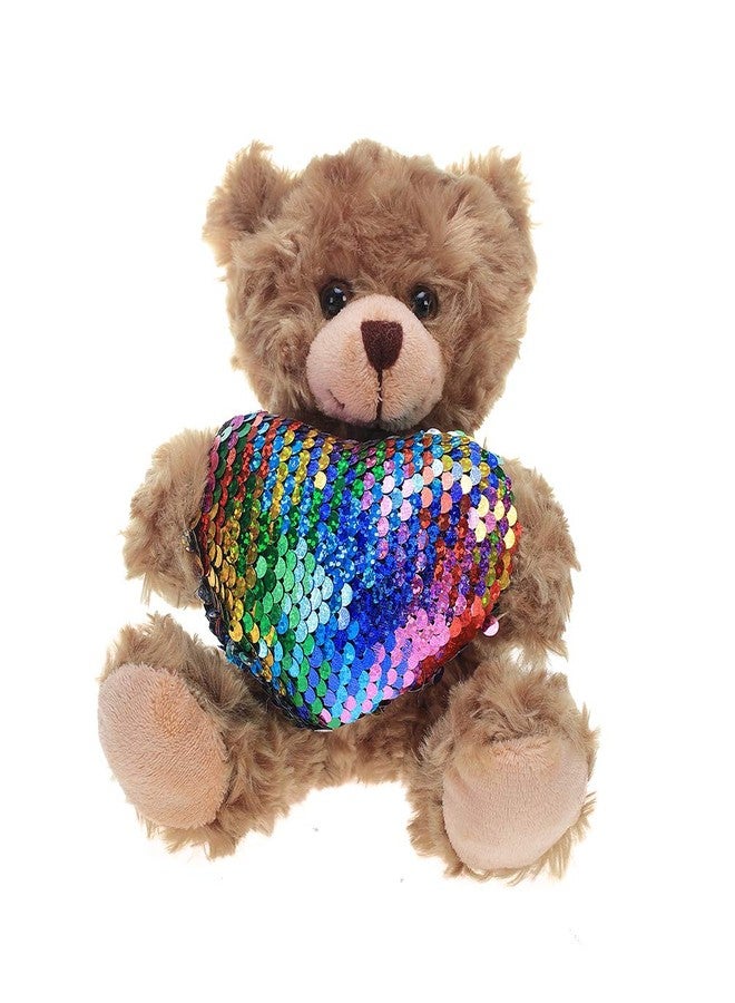 Plushland دب موكا هارت محشو من بلشلاند - لعبة دب قطيفة للأطفال والكبار - وسادة على شكل قلب مطرز - بني - 6 بوصات (قلب ملون) - Image 1