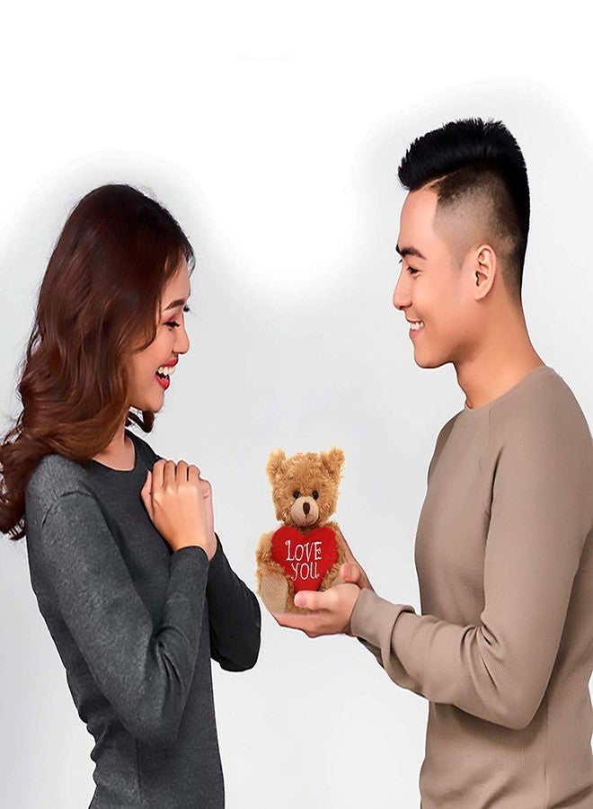 Plushland دب موكا هارت محشو من بلشلاند - لعبة دب قطيفة للأطفال والكبار - وسادة على شكل قلب مطرز - بني - 6 بوصات (قلب ملون) - Image 3