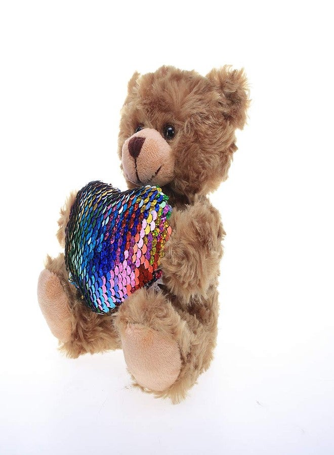 Plushland دب موكا هارت محشو من بلشلاند - لعبة دب قطيفة للأطفال والكبار - وسادة على شكل قلب مطرز - بني - 6 بوصات (قلب ملون) - Image 2