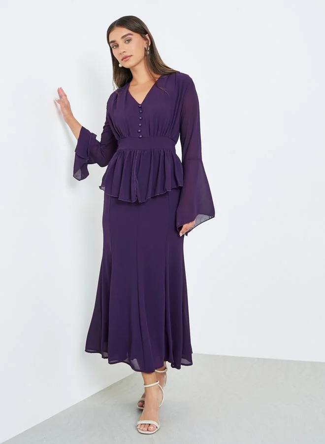 Styli Women Dark Purple Ruffled Detail Mermaid Maxi Dress