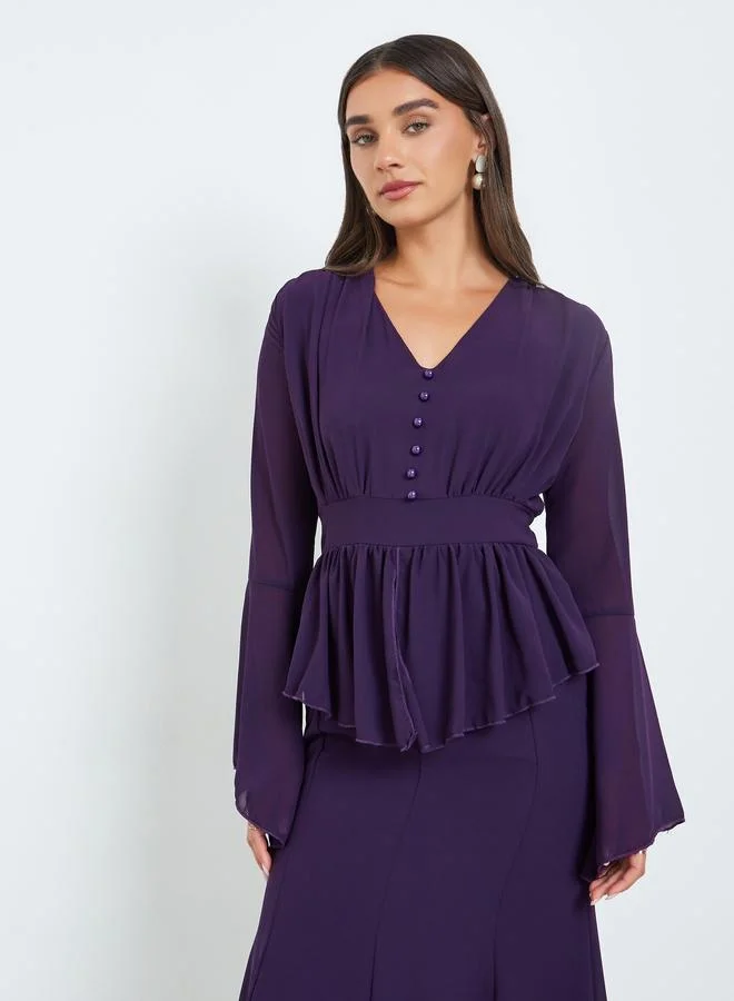 Styli Women Dark Purple Ruffled Detail Mermaid Maxi Dress