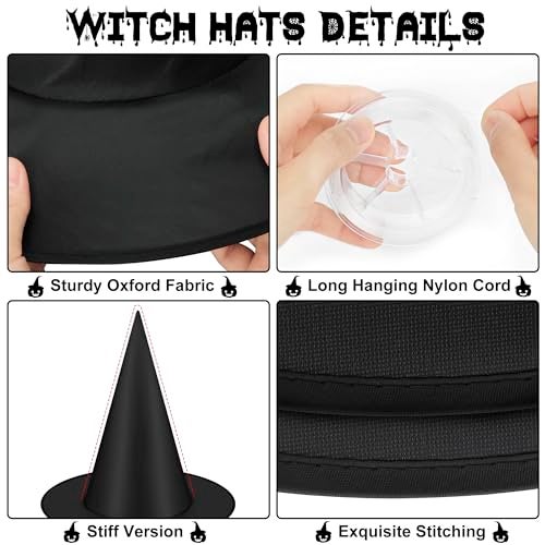 Helimoto Halloween Hanging Witch Hats & Costume Accessories, 328 FT Nylon Cord Wizard Hats, Indoor Outdoor Decorations for Home, Yard, Porch, Ceiling, Black, 12 PCS - Image 3