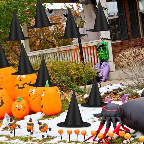 Helimoto Halloween Hanging Witch Hats & Costume Accessories, 328 FT Nylon Cord Wizard Hats, Indoor Outdoor Decorations for Home, Yard, Porch, Ceiling, Black, 12 PCS - Image 4
