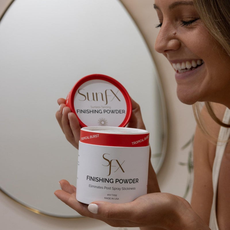 SunFX Post Spray Tan Translucent Finishing Powder | Talc Free | Sunless Tanning Setting Powder | Shimmer Body Bronzing Powder | (Tropical Burst, 4.00 Ounce (Pack of 1) - Image 5