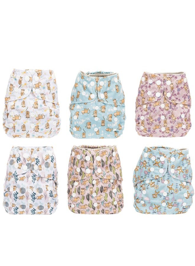 Simple Being Reusable Cloth Diapers, Double Gusset, One Size Adjustable, Washable Soft Absorbent, Waterproof Cover, Eco-Friendly Unisex Baby Girl Boy, six 4-Layers Microfiber Inserts (Monkey) - Image 3