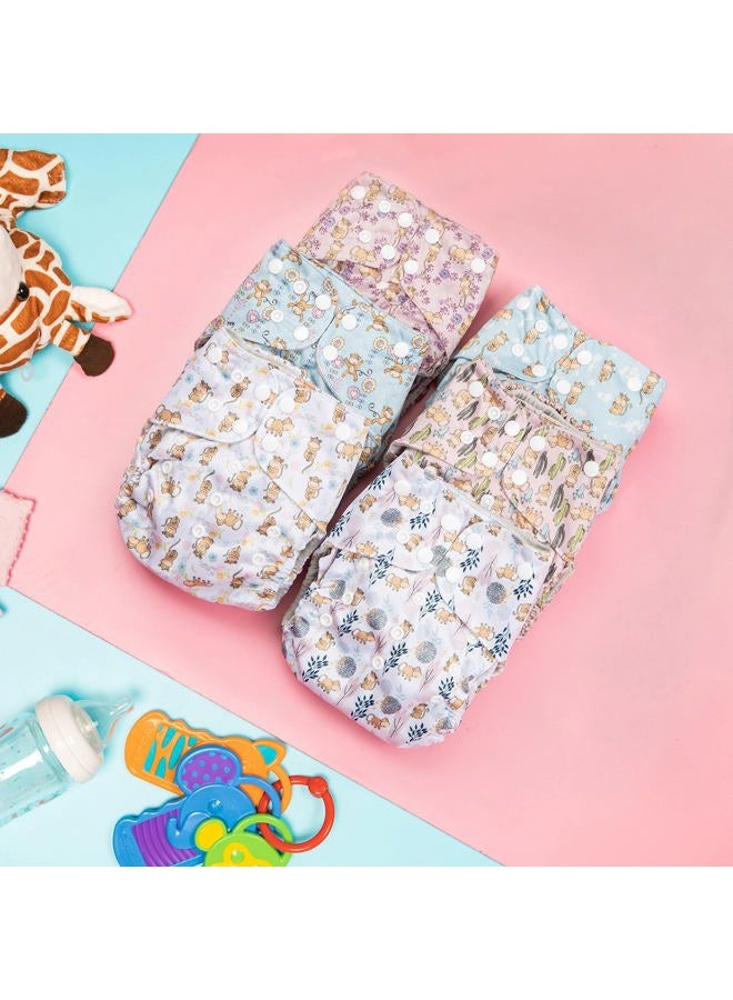 Simple Being Reusable Cloth Diapers, Double Gusset, One Size Adjustable, Washable Soft Absorbent, Waterproof Cover, Eco-Friendly Unisex Baby Girl Boy, six 4-Layers Microfiber Inserts (Monkey) - Image 2
