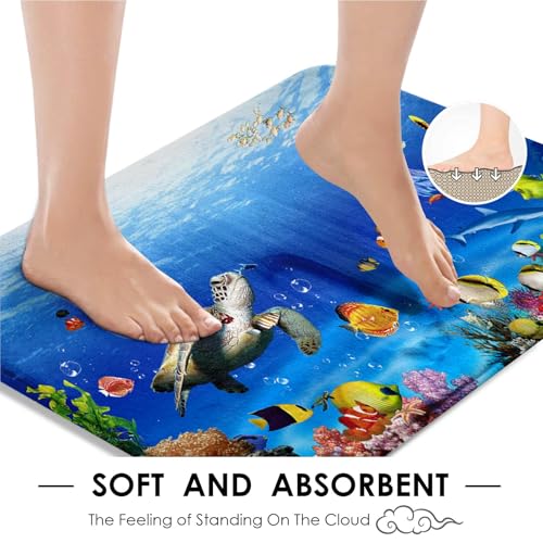 Tayney Tropical Fish Shower Curtain Set with Toilet Lid Cover and Non-Slip Rugs, Ocean Turtle Underwater World 4 Pcs Shower Curtain with 12 Hooks, Kids Bathroom Set with Rugs and Accessories - Image 4