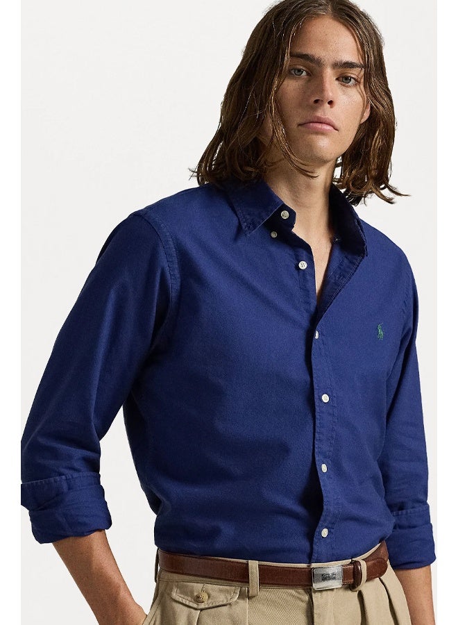 POLO Ralph Lauren Mens Blue Garment Dyed Classic Fit Oxford Shirt - Image 5