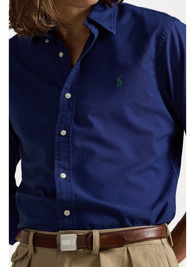 POLO Ralph Lauren Mens Blue Garment Dyed Classic Fit Oxford Shirt - Image 3