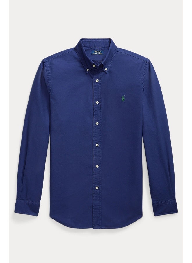 POLO Ralph Lauren Mens Blue Garment Dyed Classic Fit Oxford Shirt - Image 4