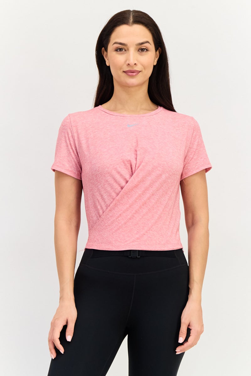 Nike Women Dri-Fit Short Sleeves Training Twist Crop Top, Heather Pink - Image 1