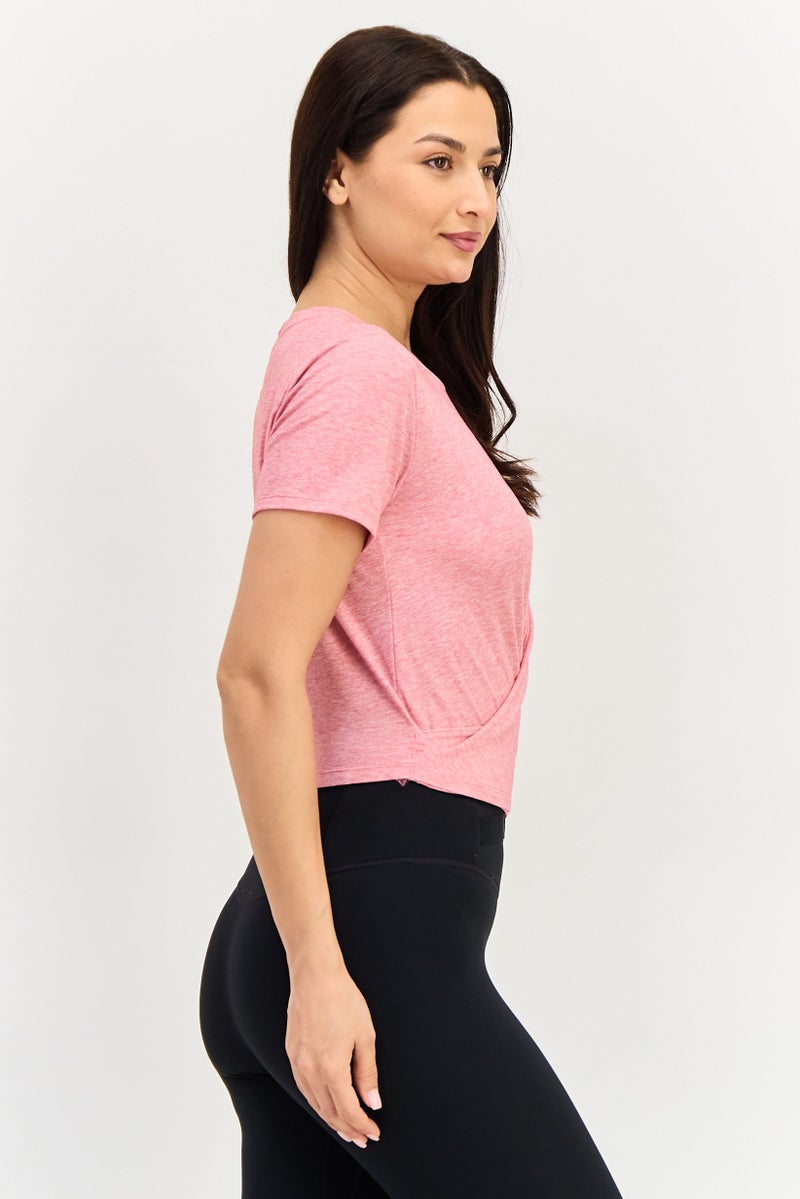 Nike Women Dri-Fit Short Sleeves Training Twist Crop Top, Heather Pink - Image 3