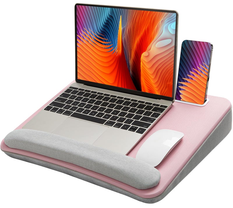 HUANUO Lap Laptop Desk - Portable Lap Desk with Pillow Cushion, Fits up to 15.6 inch Laptop, with Anti-Slip Strip & Storage Function for Home Office Students Use as Computer Laptop Stand - Pink - Image 1