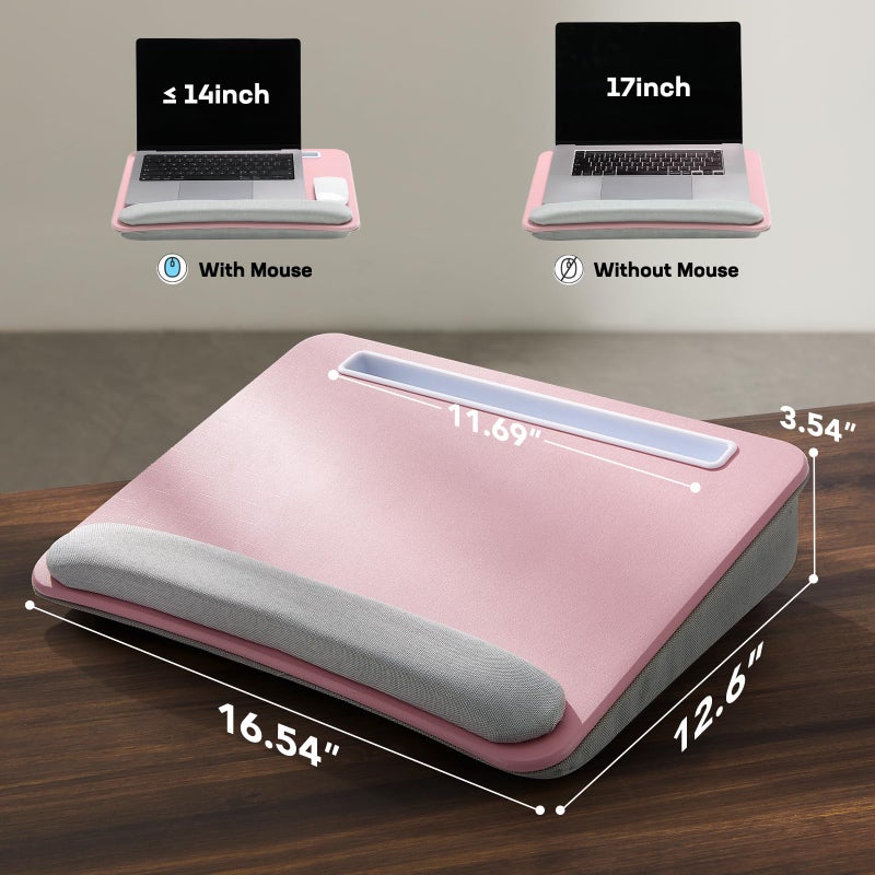 HUANUO Lap Laptop Desk - Portable Lap Desk with Pillow Cushion, Fits up to 15.6 inch Laptop, with Anti-Slip Strip & Storage Function for Home Office Students Use as Computer Laptop Stand - Pink - Image 3