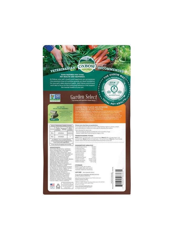 أوكسبو طعام أوكسبو أنيمال هيلث جاردن سيليكت للفئران والجرذان الصغيرة، وصفة مستوحاة من الحديقة للجرذان والفئران الصغيرة من جميع الأعمار، حبيبات طعام غنية بالفيتامينات والمعادن للحيوانات الأليفة، غير معدلة وراثيًا، صنع في الولايات المتحدة الأمريكية، كيس وزن 2 رطل - Image 2