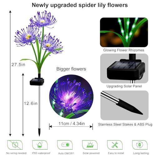 yulloyello Solar Garden Flower Lights Outdoor, 4 Pack Purple Spider Lily Solar Lights with Glowing Stems, IP65 Waterproof LED Yard Decor for Patio Lawn Pathway,Gifts for Women Mom Grandma - Image 2